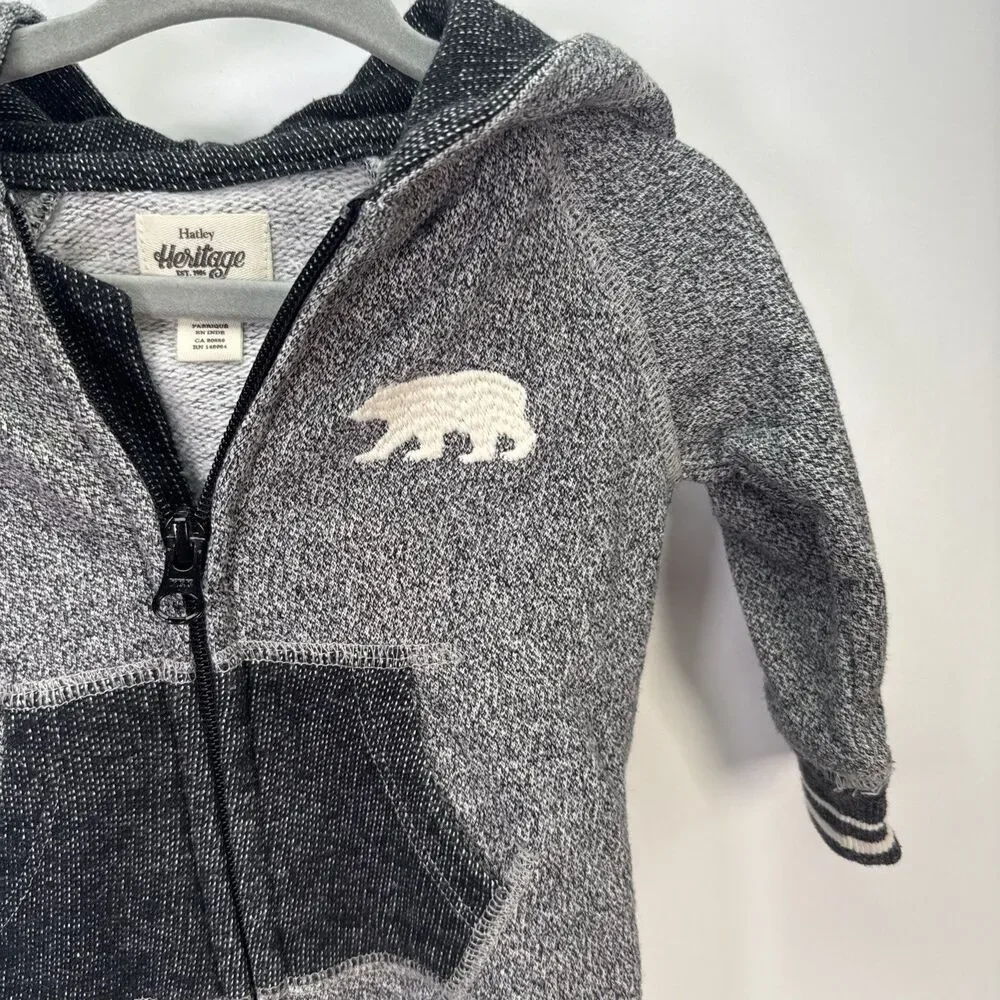 Hatley Heritage One Piece Zipped Baby Romper Bear Gray Hoodie 3-6 Month